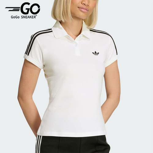 Adidas/阿迪达斯正品三叶草女士修身三条纹亲肤时尚POLO衫KD3697