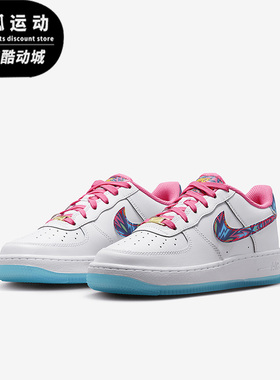 Nike/耐克AIR FORCE 1 AF1白色粉色蓝底儿童休闲运动鞋DZ4883-100