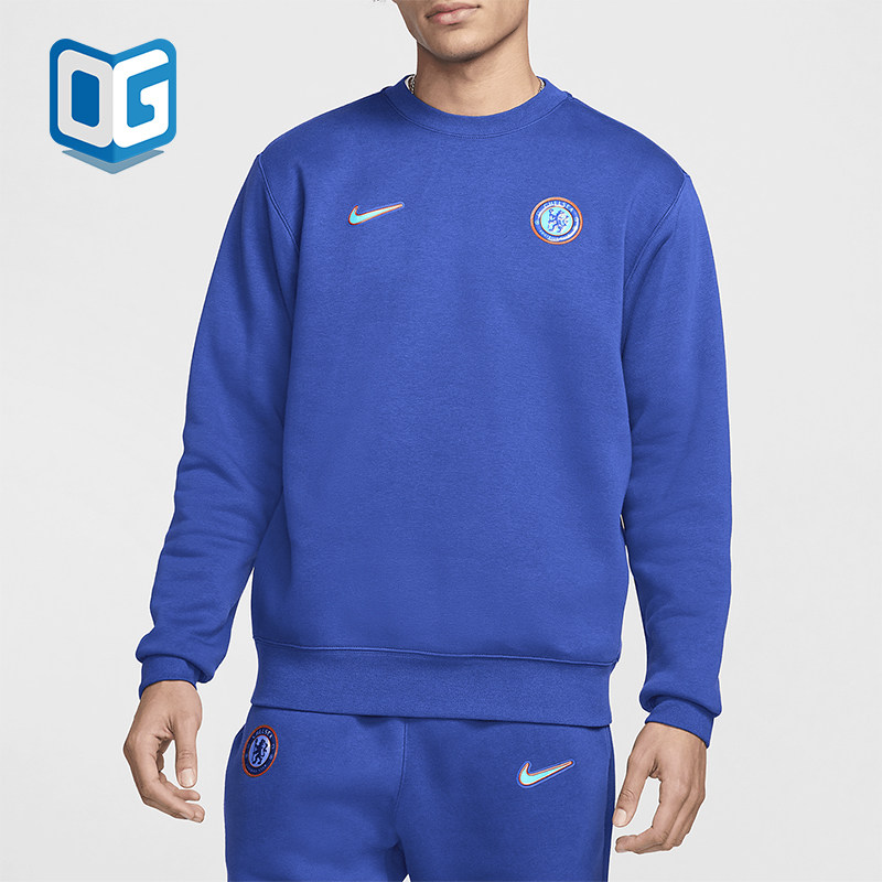Nike/耐克正品Club男士加绒印花足球圆领运动卫衣FQ3008-495