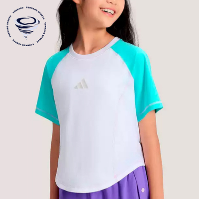 Adidas/阿迪达斯正品圆领套头拼色短袖新款儿童经典短袖T恤KG7852