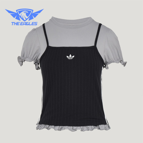 Adidas/阿迪达斯正品三叶草女士时尚经典花边下摆短袖T恤KY3299