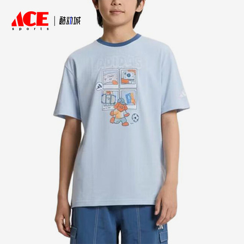Adidas/阿迪达斯正品圆领套头短袖新款儿童印花短袖T恤KH0244