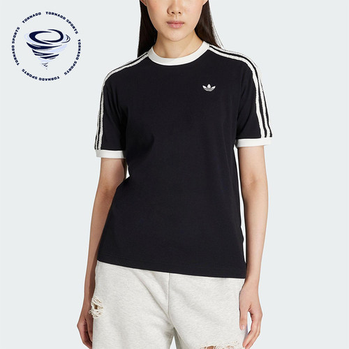 Adidas/阿迪达斯正品三叶草女士针织三条纹经典休闲短袖KC8819