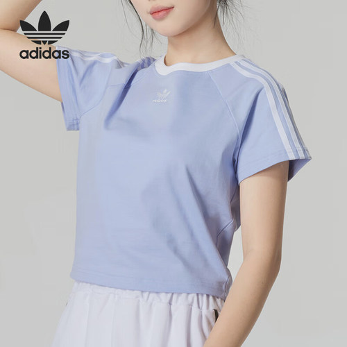 Adidas/阿迪达斯正品三叶草女士三条纹圆领运动休闲T恤JC8706