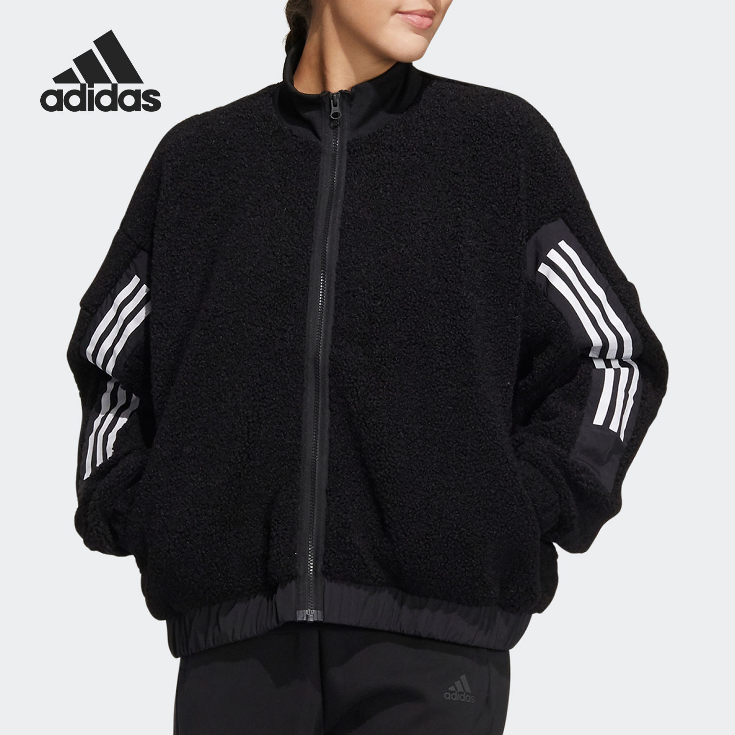 Adidas/阿迪达斯女子舒适立领拉链运动休闲外套 HM7455