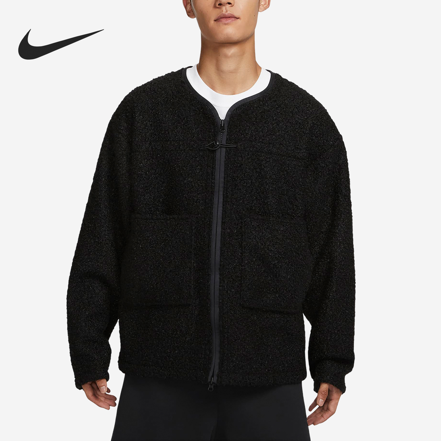 Nike/耐克官方正品秋冬款女士休闲保暖羊羔绒拉链外套FB7411-010