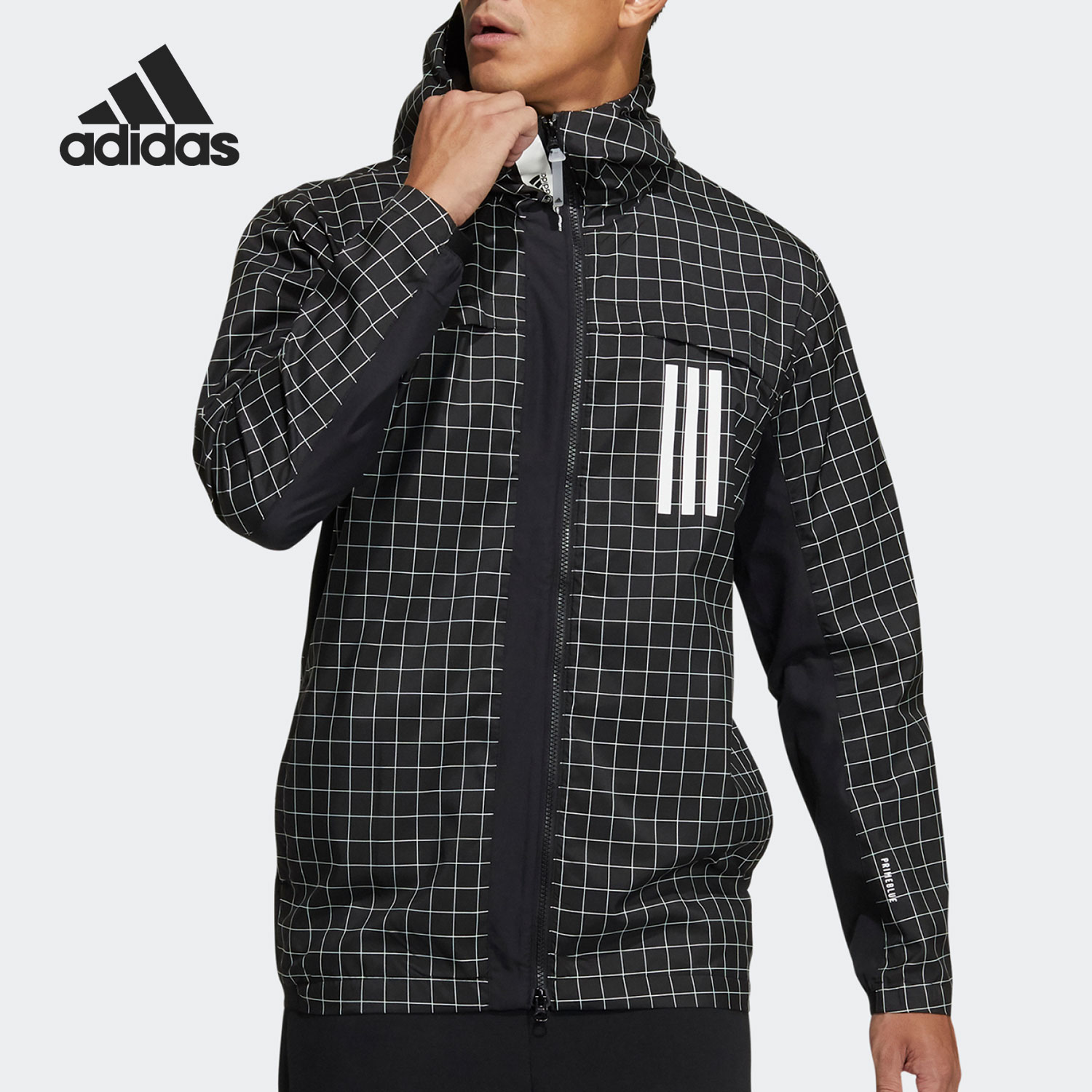 Adidas/阿迪达斯正品 W.N.D. 男子格子布连帽运动夹克外套GL8684