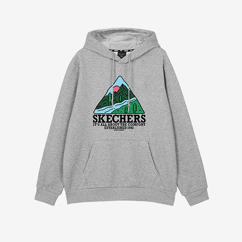 Skechers/斯凯奇正品新款男女印花时尚休闲连帽套头长袖卫衣
