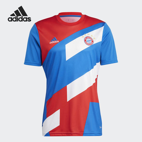 Adidas阿迪达斯正品拜仁慕尼黑男拼接撞色圆领短袖足球HU1261