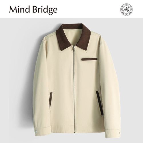 MindBridge新款2025秋季男士高级感撞色翻领商务休闲防风夹克外套