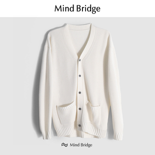 百家好/MindBridge 春季新款高端桑蚕丝绵羊毛保暖针织开衫毛衣男
