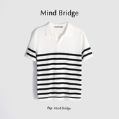 短袖 MindBridge夏季 凉感莱赛尔天丝黑白条纹针织POLO衫 T恤男休闲
