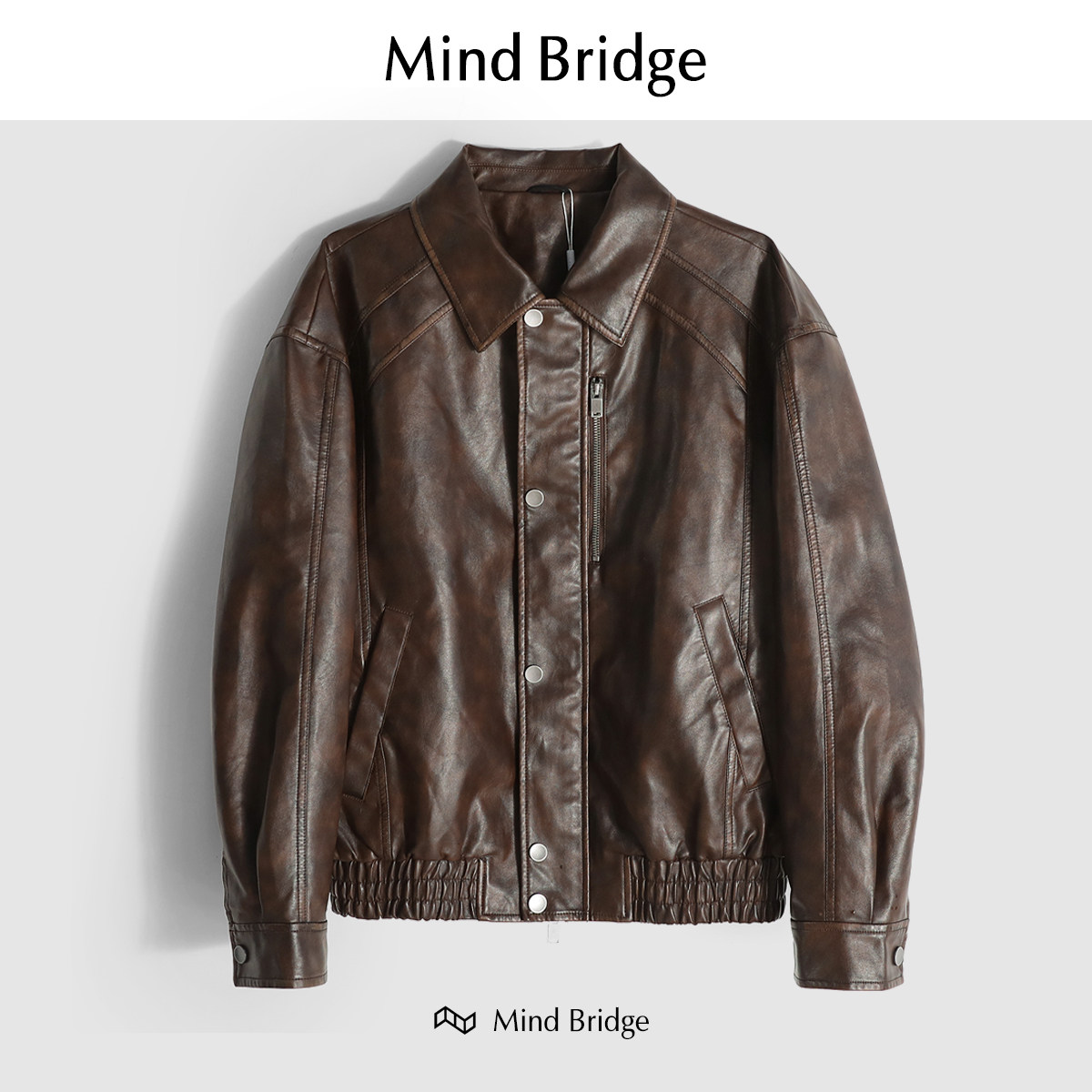 MindBridge新款2025高端加厚复古做旧PU皮机车夹克外套防风保暖潮,男装,夹克,淘宝优惠券,粉丝福利购,淘宝优惠卷