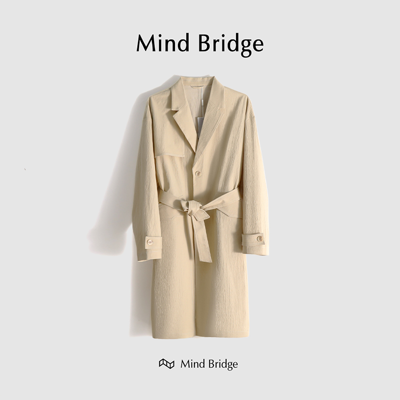MindBridge独家设计皱褶肌理款春季休闲商务中长款风衣外套男薄款