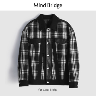百家好/MindBridge 新款2025重磅绵羊毛黑白格休闲夹克男防风保暖