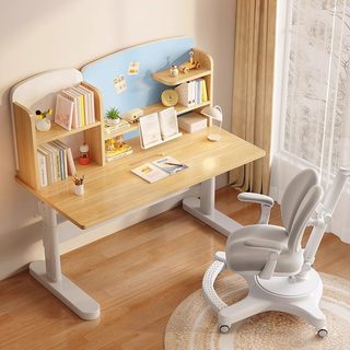 象森蒙儿童学习桌小学生实木书桌家用升降书柜一体写字桌椅组合