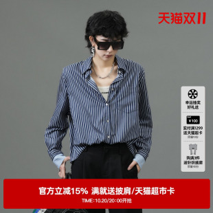 新款 女百搭亲肤棉质休闲上衣尤缇2025春季 TI假两件拼接条纹衬衫