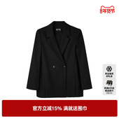 新款 TI黑色通勤风宽肩西装 女简约双扣休闲醋纤外套尤缇2025秋季