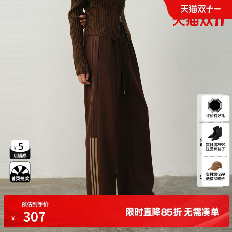 U/TI双织带加绒运动裤女装复古运动服棉质休闲裤尤缇2025冬季新款