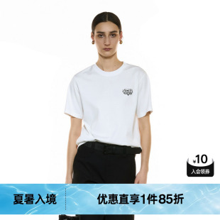 新款 上衣尤缇2025秋季 TI白色简约印花T恤女装 宽松正肩休闲短袖