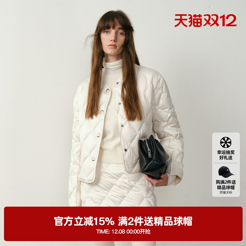 U/TI轻暖菱格短款羽绒服女装静奢风保暖廓形外套尤缇2025冬季新款