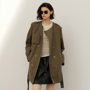 U/TI军绿色英伦风风衣女装百搭简约印花短款外套尤缇2025春季新款