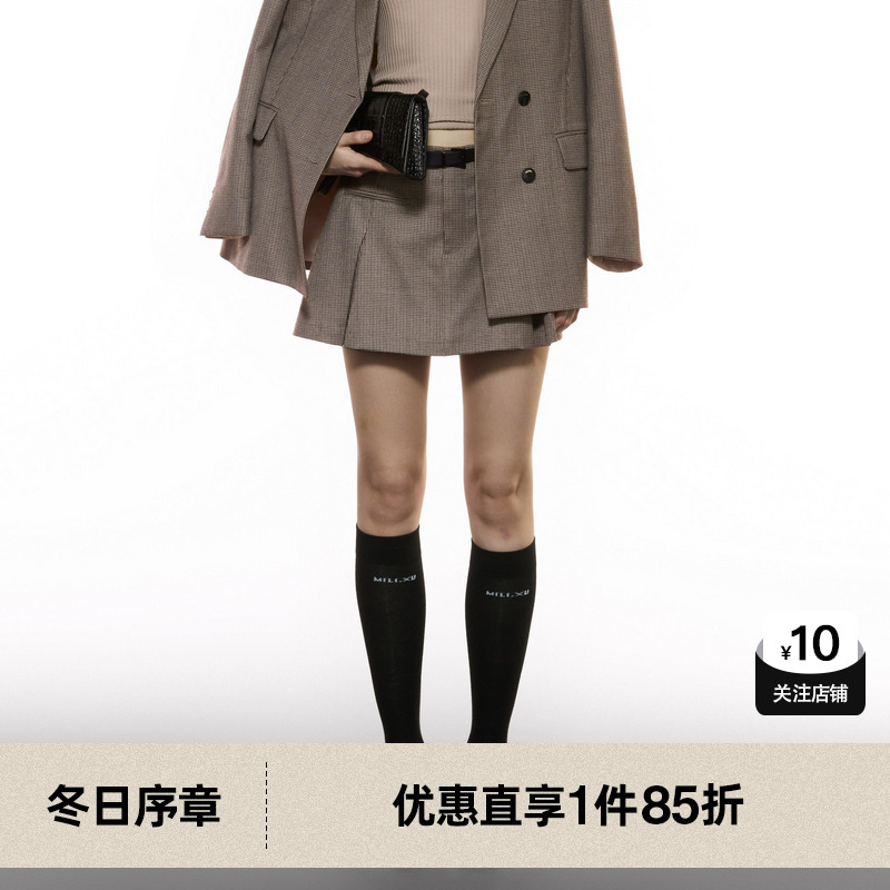 U/TI格纹学院感西装裙裤女 复古配腰带小A字短裙尤缇2025秋季新款