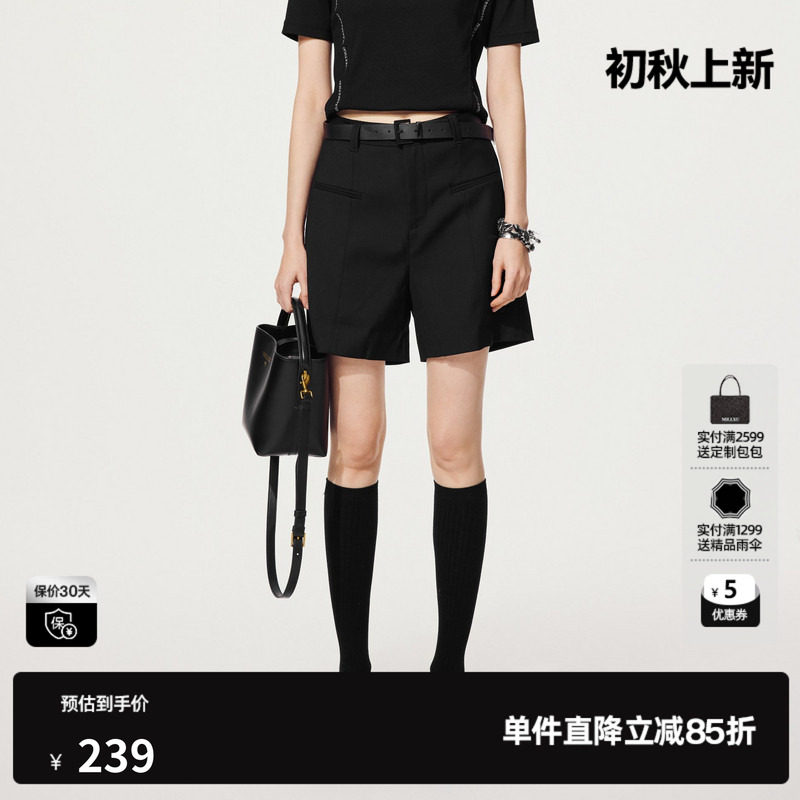 U/TI黑色率性西装短裤女装松弛感通勤宽筒休闲裤尤缇2025秋季新款