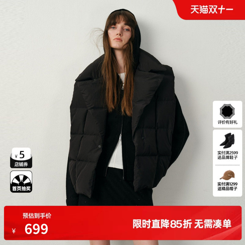 U/TI宽肩简格羽绒马夹女街头风廓形90白鸭绒外套尤缇2025冬季新款