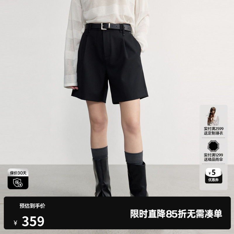 U/TI黑色羊毛混纺西装休闲裤女直筒简约通勤短裤尤缇2026秋季新款