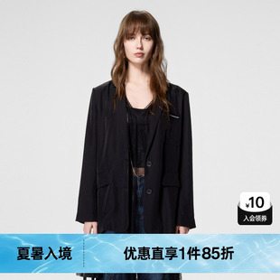 新款 高級感環保外搭上衣尤緹2023夏季 外套女時尚 TI黑色薄款 西裝