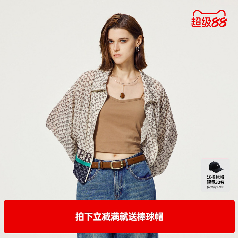 U/TI拼色花版拉链外套女百搭复古港味潮休闲上衣尤缇2024秋季新款