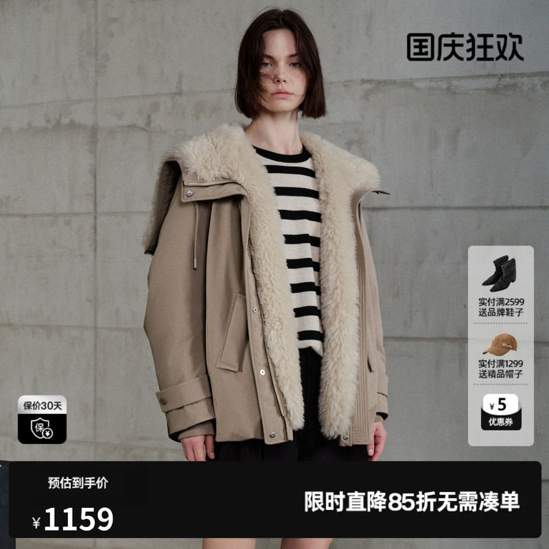 U/TI卡其毛毛翻领白鸭绒羽绒服女保暖派克服外套尤缇2026冬季新款
