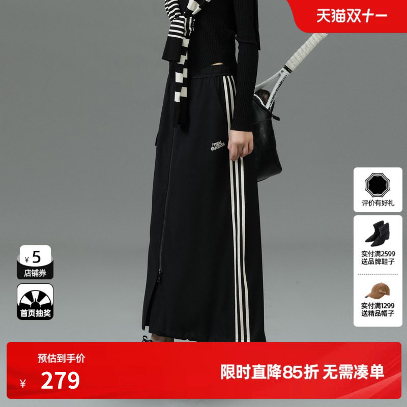 U/TI黑色网球运动风半身裙女百搭棉感拉链工装裙尤缇2025春季新款