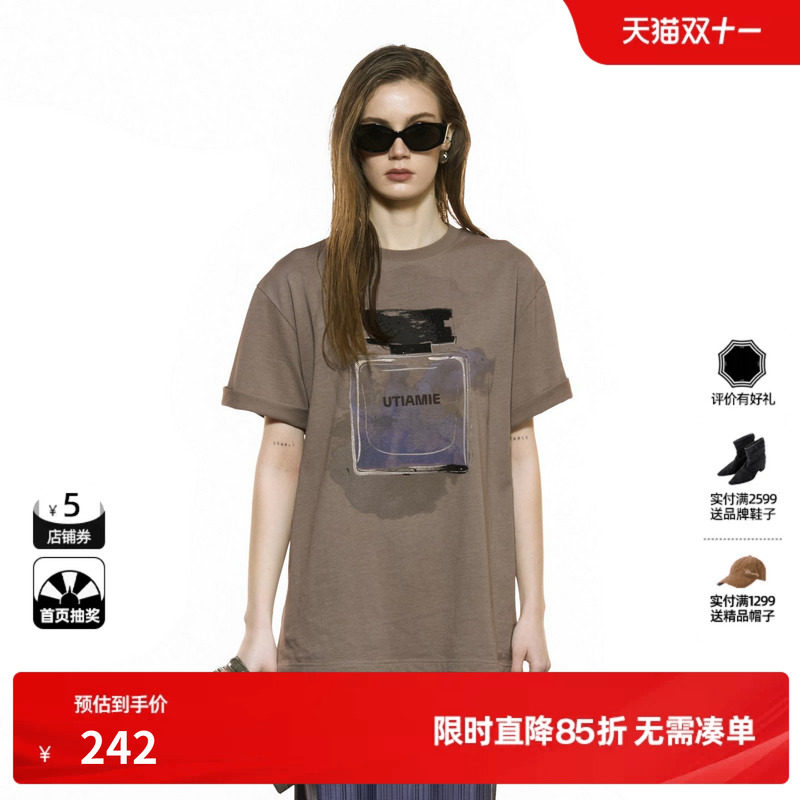 U/TI晕染香水系列T恤女 设计感廓形棉质短袖上衣尤缇2025秋季新款