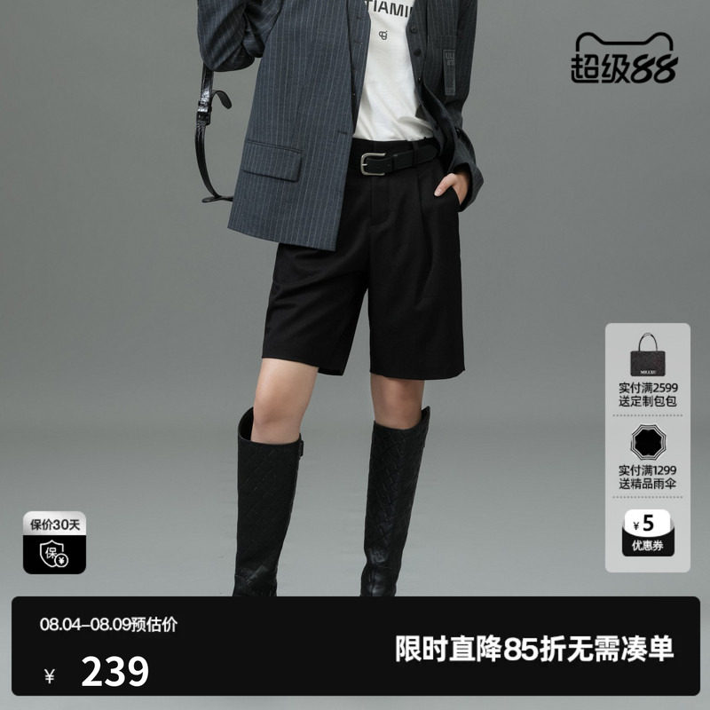 U/TI黑色通勤风西装短裤女装百搭显瘦直筒休闲裤尤缇2025春季新款