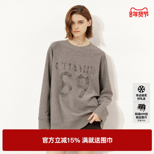 U/TI美式复古风卫衣女烫钻廓感慵懒休闲圆领上衣尤缇2025冬季新款