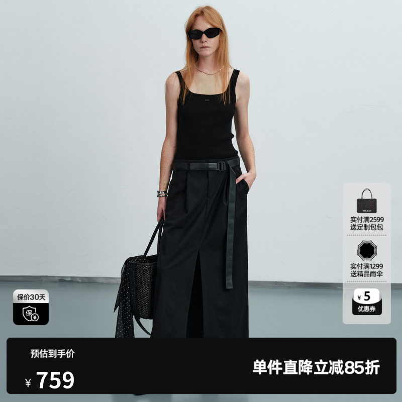 U/TI黑色背心连衣裙女吊带拼接工装直筒薄半身裙尤缇2026夏季新款