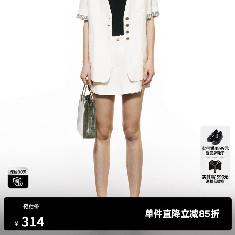 U/TI亚麻西装短裙裤女百搭通勤简约高腰显瘦短裤尤缇2025秋季新款