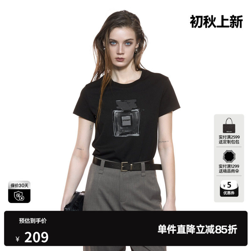 U/TI正肩香水系列小版T恤女装 晕染烫钻短袖上衣尤缇2025秋季新款