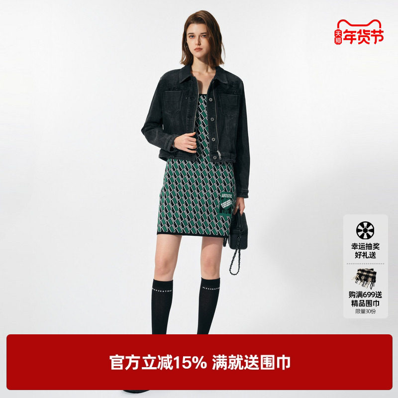 U/TI黑色棉感高腰牛仔外套女 百搭正肩短款上衣尤缇 2025春季新款,女装/女士精品,短外套,淘宝优惠券,粉丝福利购,淘宝优惠卷