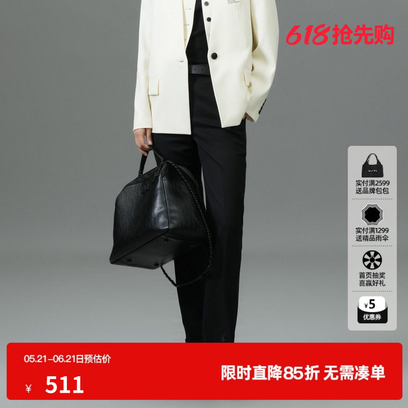U/TI黑色通勤风羊毛西装裤女装百搭直筒裤休闲裤尤缇2025春季新款