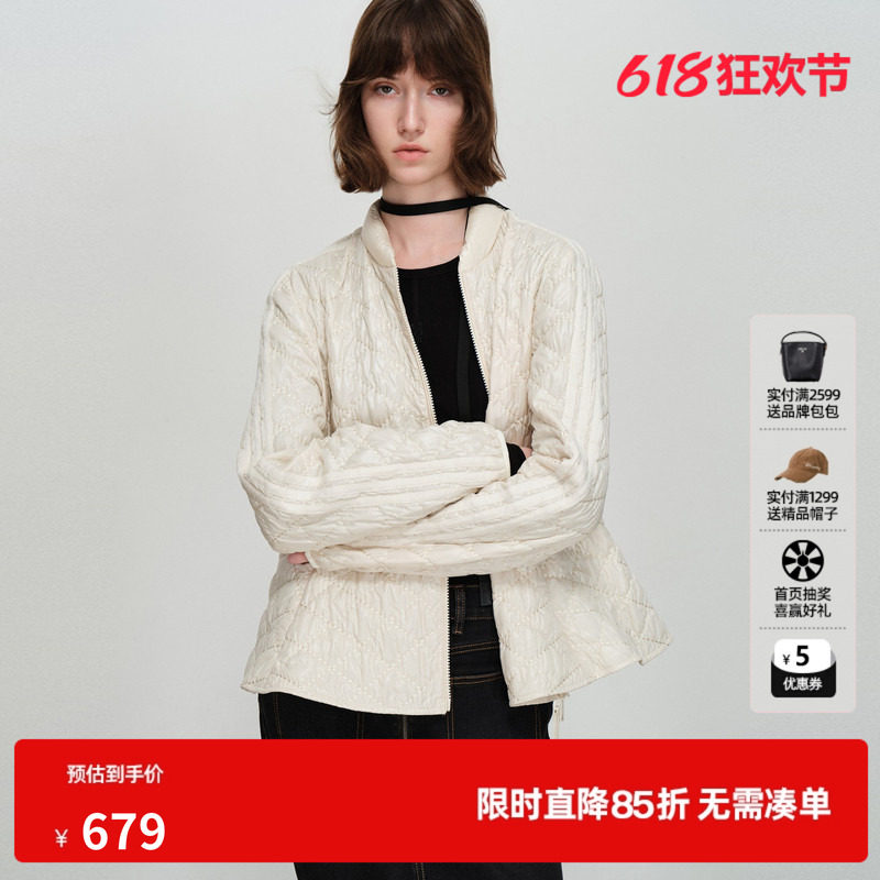 U/TI亮面菱格米白棉服女宽松落肩光泽肌理感外套尤缇2026春季新款
