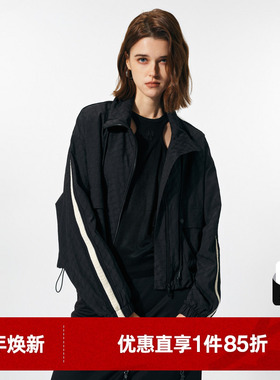 U/TI黑色运动风老花短款外套女装百搭户外风上衣尤缇2025春季新款