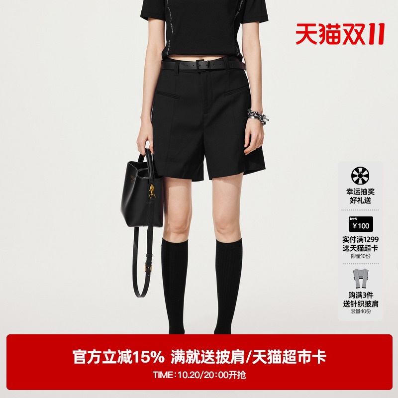 U/TI黑色率性西装短裤女装松弛感通勤宽筒休闲裤尤缇2025秋季新款