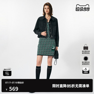 U/TI黑色棉感高腰牛仔外套女 百搭正肩短款上衣尤缇 2025春季新款
