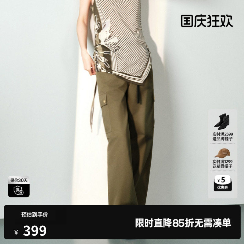 U/TI军绿色100%棉休闲裤女工装直筒简约美式长裤尤缇2026夏季新款