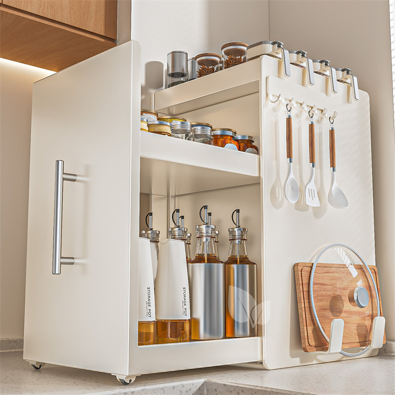 抽拉式调料品置物架厨房多功能调味料台面收纳柜架子盒窄边奶油风