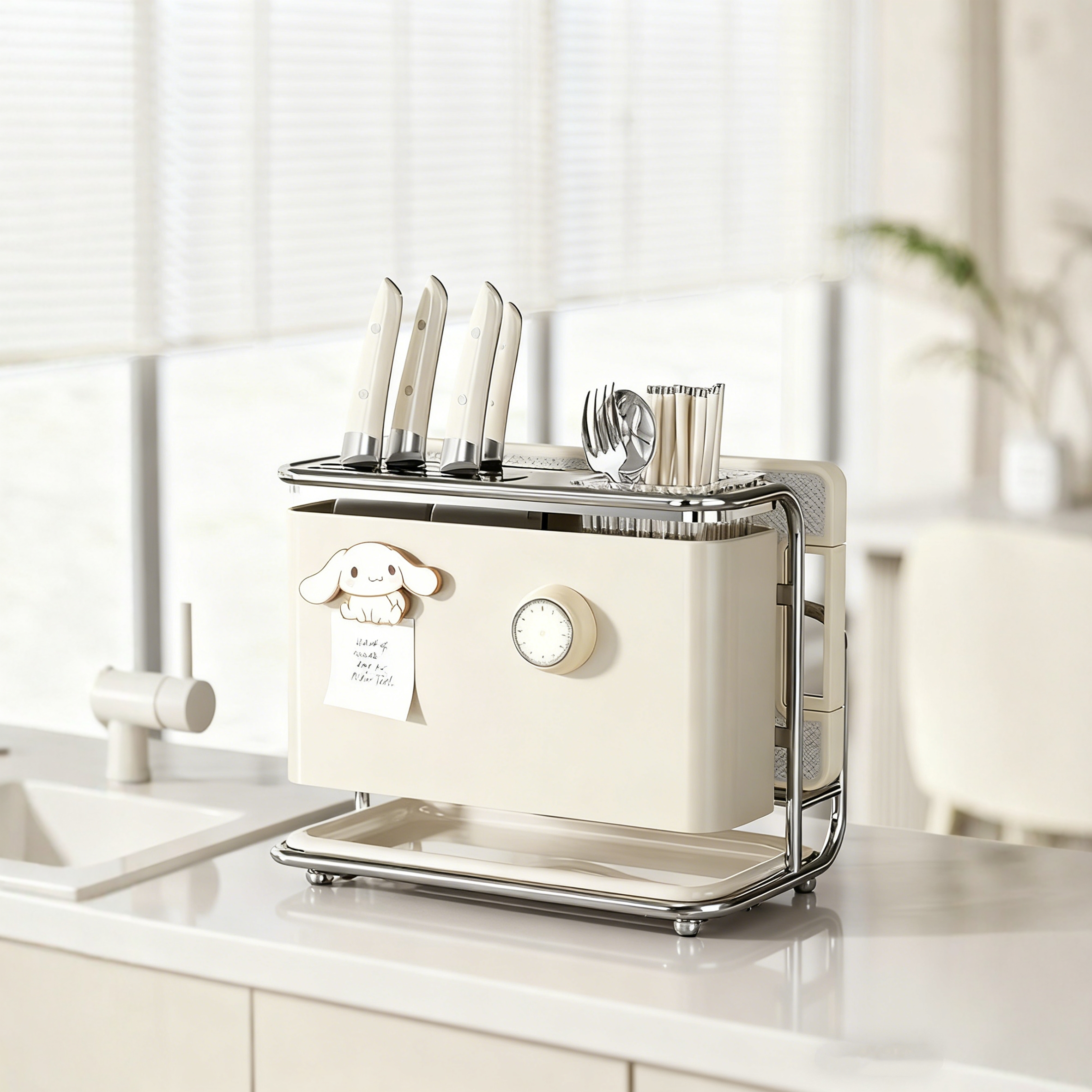 奶油风厨房刀架收纳可放粘板