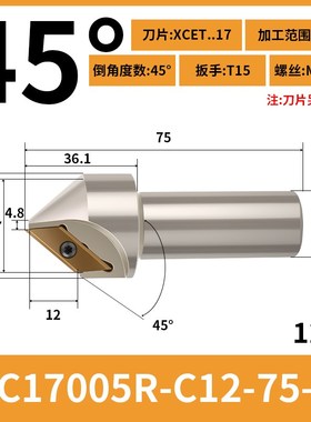 ECC长刃倒角铣刀杆数控倒角刀杆30度45度60度XET10101 XCET170404